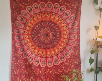 Shivali Mandala Red – Mandala Wall Hanging 140 x 200 cm made of cotton, Boho Wall Decor Ethnic Tapestry India