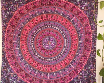 Ayurpark Pink Psychedelic Mandala Hippie Tapestry Indian Wall Hanging (135 x 200 cm)