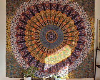 Ayurpark Colorful Peacock Mandala Wall Hanging – Exclusive cotton wall hanging in traditional Jaipur design