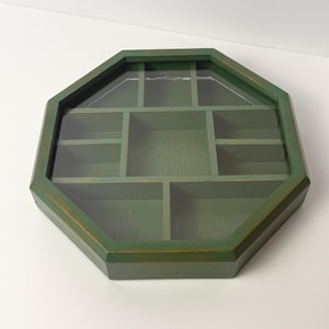 Octagonal Wood Shadow Box Display  Green 10 Sections 12.5" x 12.5" x 2.25"