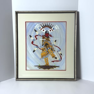 Vtg Original 1969 Casein "Apache Crown Dancer" Painting by Ernest Whitehead Framed
