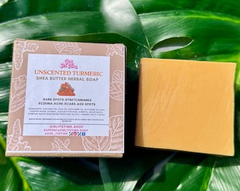 Unscented Turmeric Shea Butter Soap Organic Vegan XL Body and Face Bar