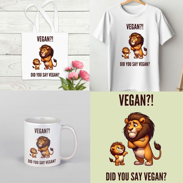 Vegan Lion Baby Explains New Lifestyle To Dad Lion PNG Sublimation Printable, Ironic Sarcastic Humour PNG Download Print For Mugs Tees Totes