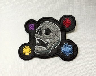 Glowy Skull Embroidery Patch to iron on 9 x 7.5 Patch application iron-on