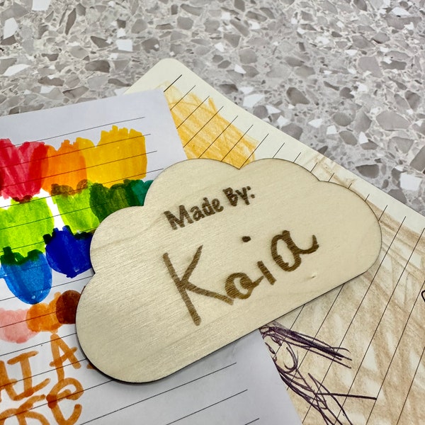 Wood Magnet Child Signature Personalized Cloud Made By Magnet Wood Custom Kid Magnet Writing Engraving Wood Customized Child Artwork Display