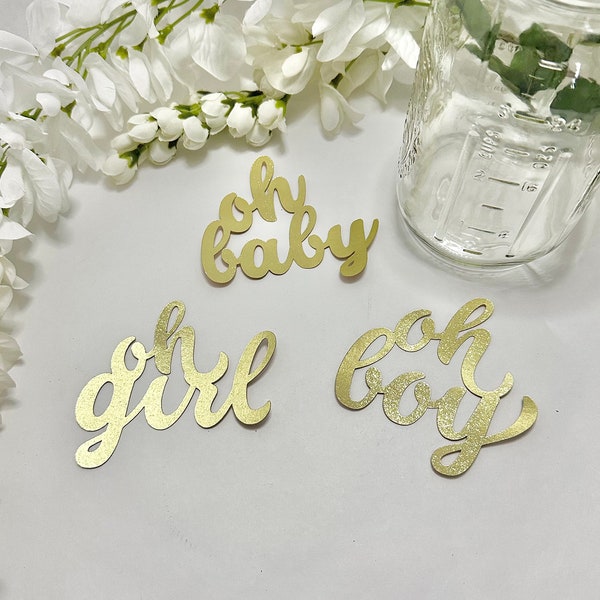 Gold Color Foil Baby Shower Decor Oh Baby Girl Oh Boy Custom Tag Gender Reveal Party Table Centerpiece Personalized Favor Baby Announcement