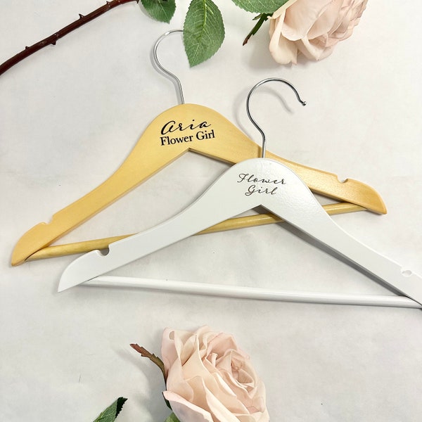 Wedding Engraved Wooden Hanger Flower Girl Dress Hanger Ring Bearer Suit Hanger Wedding Outfit Child Custom Hanger Kid Personalize Engraving