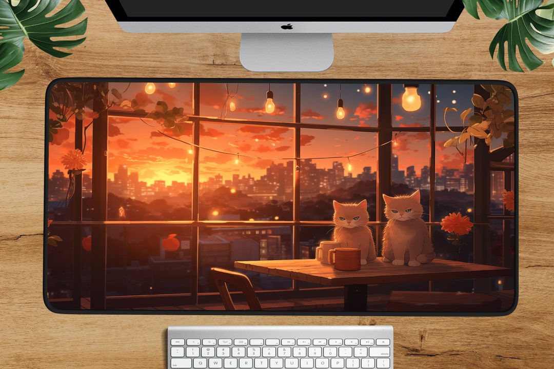 Cozy Cats Desk Mat Lofi Mouse Pad Xl Gaming Mousepad Extra Large Anime ...