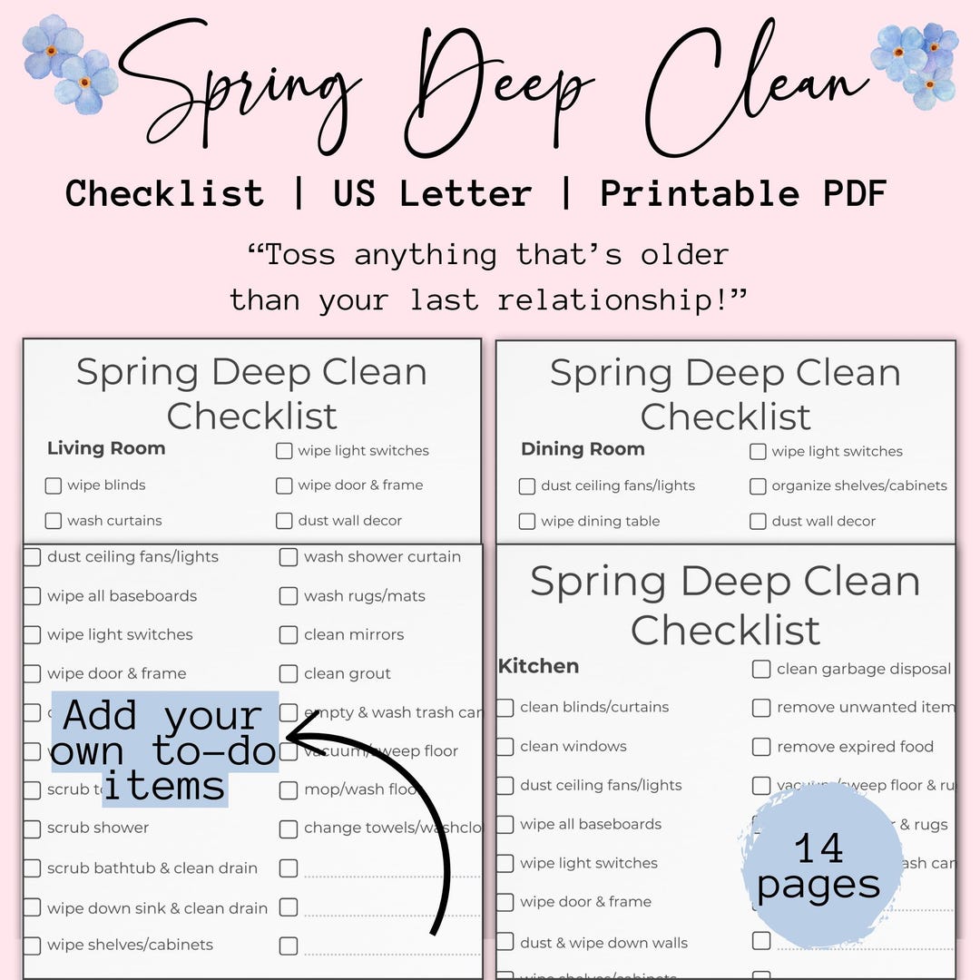 Printable Deep Clean Checklist for Women PDF, Cleaning Planner ...