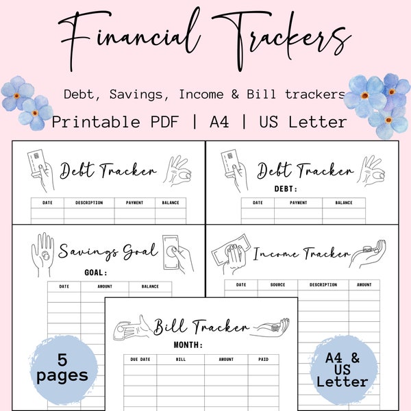 Printable Financial trackers for Women, Income Budgeting Bundle, Credit Saving Resource, Money Budget Goals, Bills Organizer, Debt Free Tool