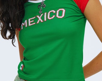 Camiseta de México, camiseta de fútbol de México, estética superior de verano vintage, camiseta de bebé crop top de fútbol, ropa Y2K, camisa de México para mujeres, camiseta Y2k