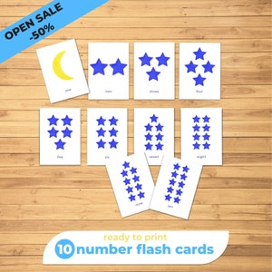 Schede flash numeriche per bambini, materiali Montessori stampabili, carte di conteggio per l'istruzione elementare, decorazioni per la classe, download digitale