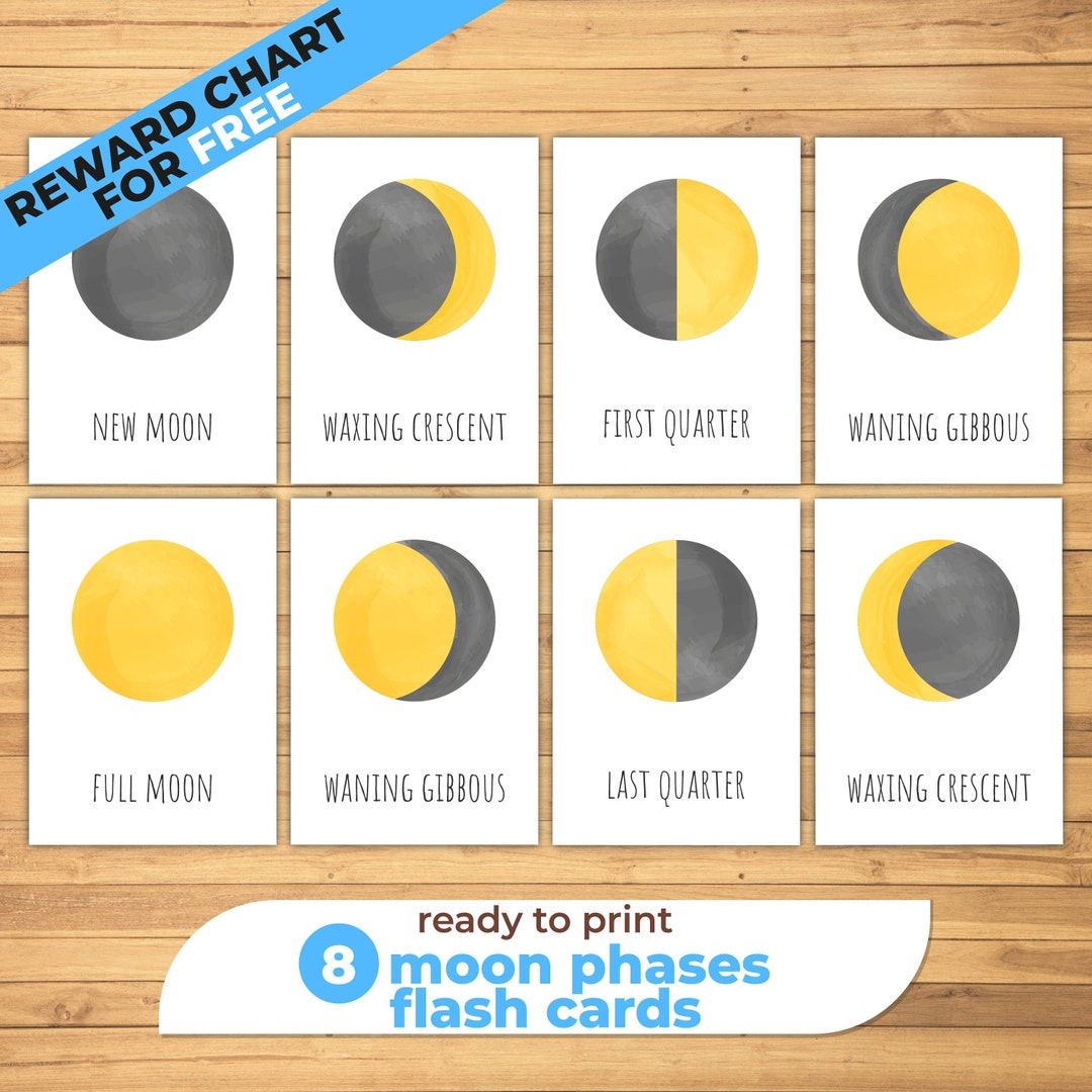 Moon Phases Flash Cards for Kids, Montessori Materials for Toddler ...