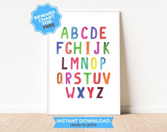 Rainbow Alphabet Poster for kids, Classroom educational posters printable, ABC Poster, earning posters for homeschooling