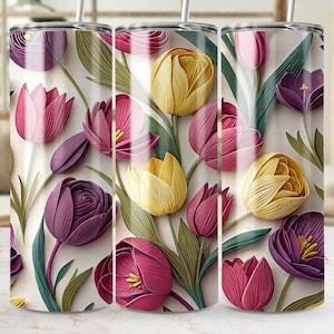 Tulpe Tumbler Wrap, 20 Unze Skinny Tumbler PNG, Frühling Blumen Sublimation Designs, Blumen Tumbler Wrap, digitaler Download