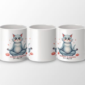 Tazza da meditazione con gatto, citazione divertente &quot;Il silenzio è d&#39;oro&quot;, regalo per amanti dei gatti, tazza da caffè con gatto per yoga, tazza con gatto unica, regalo per appassionati di gatti