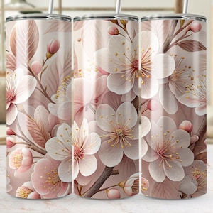 Cherry Blossom Tumbler Wrap, 20oz Skinny Tumbler PNG, Pink Floral Sublimation Designs, Flower Tumbler Wrap, Digital Download