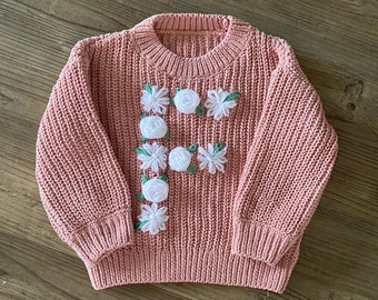 Hand Embroidered Floral Initial Jumper