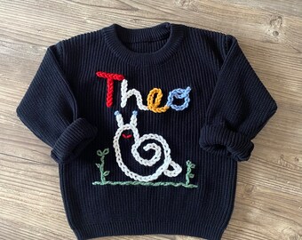 Custom Hand Embroidered Name Jumper for Baby or Child with Large Personalised Design