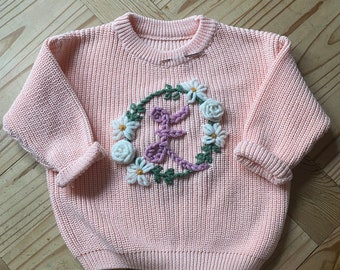 Hand Embroidered Floral Wreath Initial Jumper