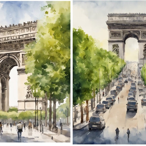 Arc de Triomphe Watercolors - Set of 2 High-Quality Digital Prints