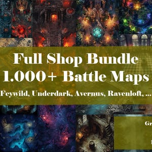Paquete de más de 1000 mapas de batalla para DnD, Dungeons and Dragons y Pathfinder, incluyendo Underdark, Feywild, Avernus y Ravenloft. Imprimible y compatible con VTT.