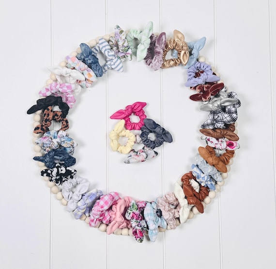 Mini Hair Scrunchies with Extra Small Bow Accents - 60 Color Options!