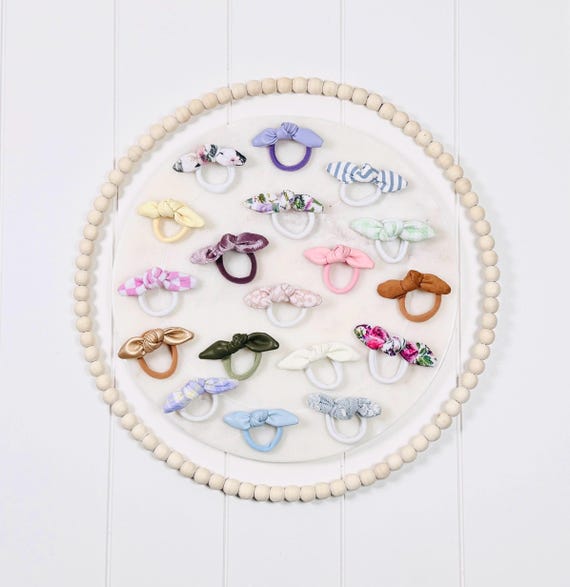 Adult Hair Ties with Extra Small Bow Accents - 60 Color Options!