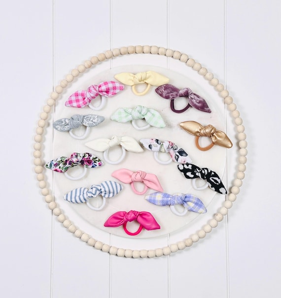 Adult Hair Ties with Small Bow Accents - 60 Color Options!