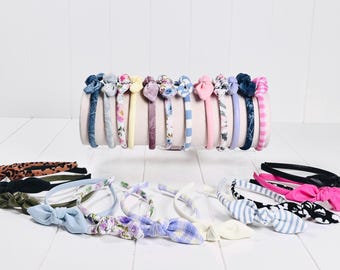 Skinny Headbands with Small Bow Accents - 60 Color Options!