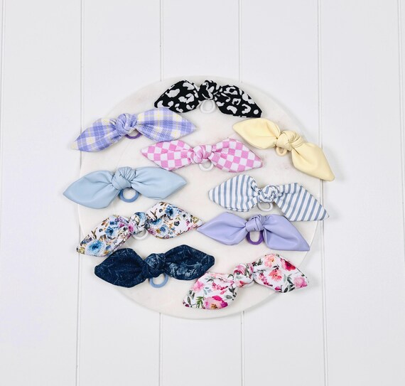 Mini Hair Ties with Large Bow Accents- 60 Color Options!