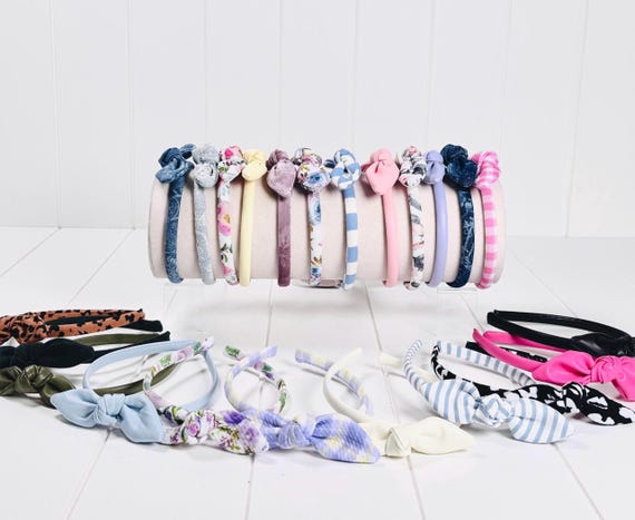 Skinny Headbands with Small Bow Accents - 60 Color Options!