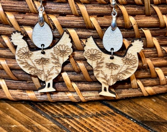 Boucles d'oreilles florales poulet