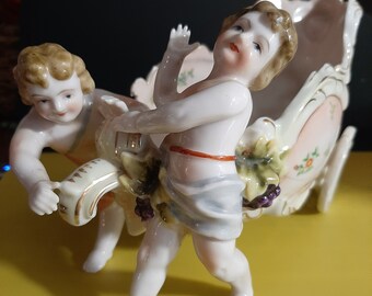 Antique German Von Schierholz Porcelain Cherub Candlesticks 