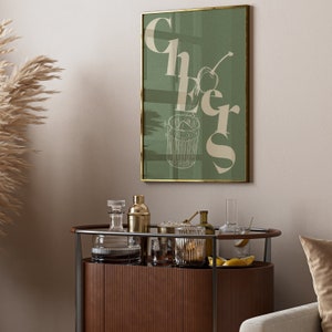 Vintage Cocktail Wall Art voor Bar Cart Cheers Print Trendy Wall Art Groene Esthetische Bar Cart decor Ouderwetse Poster Nieuw Huis Cadeau