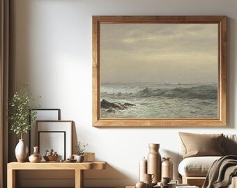 Impression aquarelle paysage marin vintage, peinture marine nautique (téléchargement numérique)