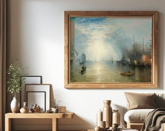 impression de peinture à l'huile de paysage marin vintage, navires, art marin (téléchargement numérique)