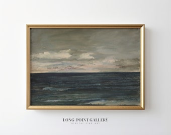 peinture à l'huile vintage de paysage marin, art marin de mauvaise humeur (téléchargement numérique)