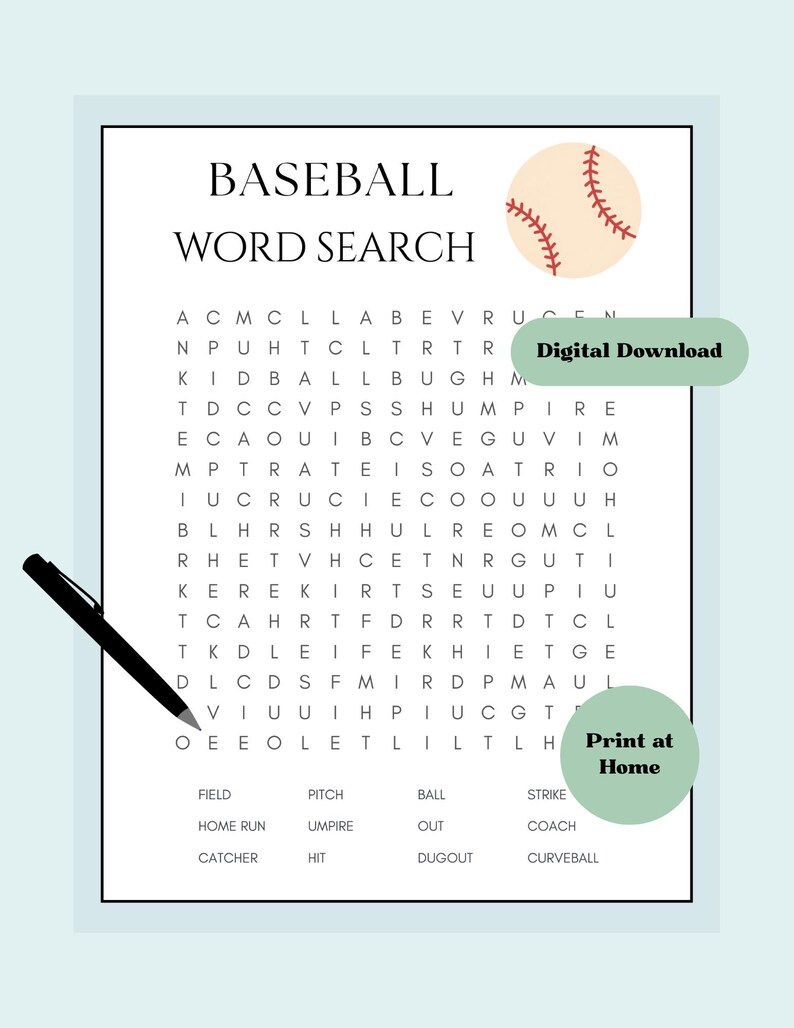 Baseball Word Search Printable | Baseball Puzzle Game | Sports Activity ...