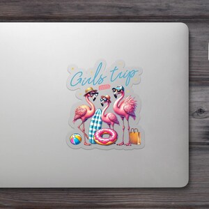Girls Trip 2025 Sticker, Tropical Flamingo Art, Summer Vacation Decal, Beach Holiday Gift, Cute Stickers for Laptop, Water Bottle Sticker