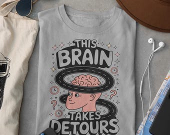 Camiseta para personas con TDAH, regalo para neurodivergentes, camiseta "Este cerebro toma desvíos", camiseta divertida sobre salud mental, concienciación sobre el autismo (TDAH)