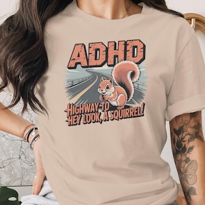Koszulka retro z wiewiórką ADHD, zabawny t-shirt z motywem neuroatypowym, prezent dla AuDHD, koszulka vintage z motywem świadomości ADHD i zdrowia psychicznego