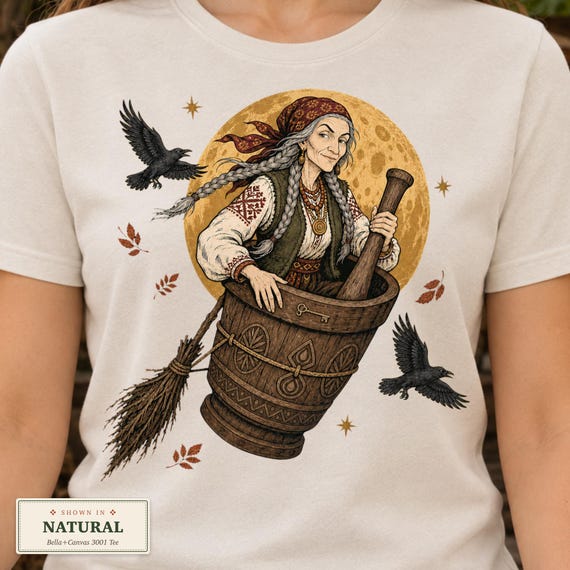 Witchcore Shirt or Hoodie, Baba Yaga Mortar Flight Slavic Folk Art Tee, Forest Witch Illustration, Folklore Crone, Comfort Colors