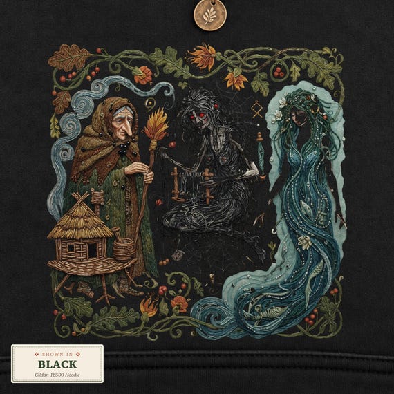 Cottagecore Hoodie, Slavic Mythology Baba Yaga Rusalka Leshy Folklore Art, Witchcore Folk Art, Eastern European Gift