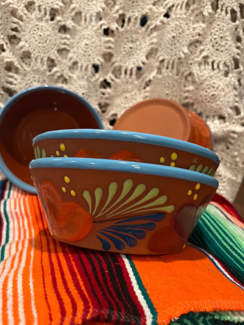 Set of 4 Authentic Mexican Handmade & Hand-painted Clay Bowls | Soperas Pozoleras de Barro