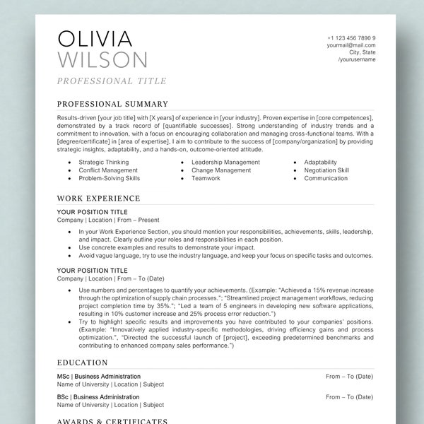 Professional 2024 Resume Template incl. Cover Letter & Reference Template | Stand-out with a Modern Resume Design