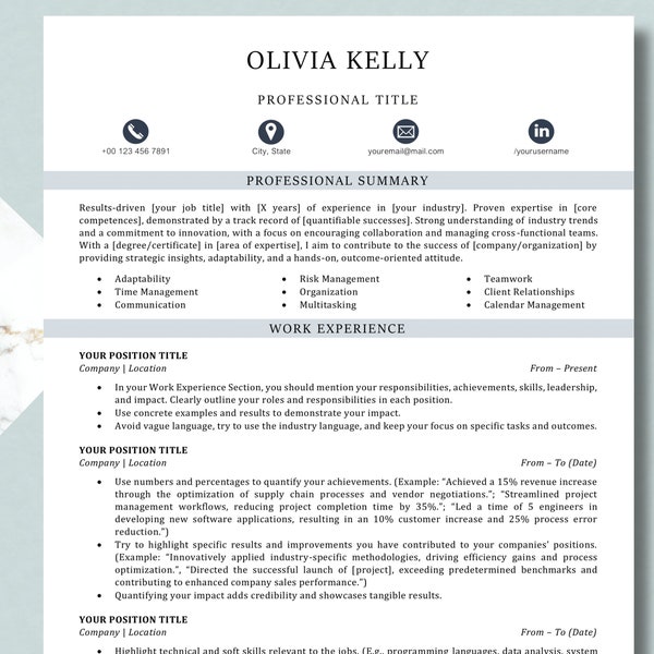 2024 Word Resume Template incl. Cover Letter & Reference Template | Stand-out with a Professional Resume Design