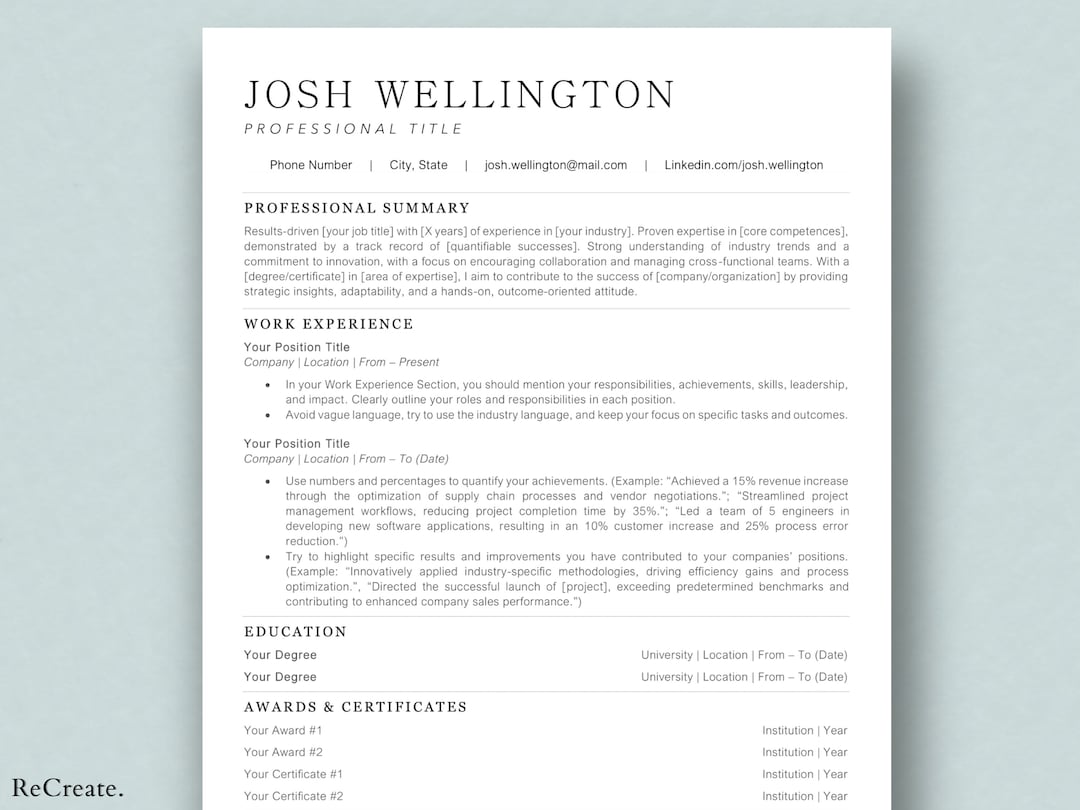Professional 2026 Resume Template Incl. Cover Letter & Reference ...