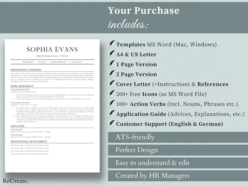 Plantilla de CV profesional 2025 MS Word / Carta de presentación y ...