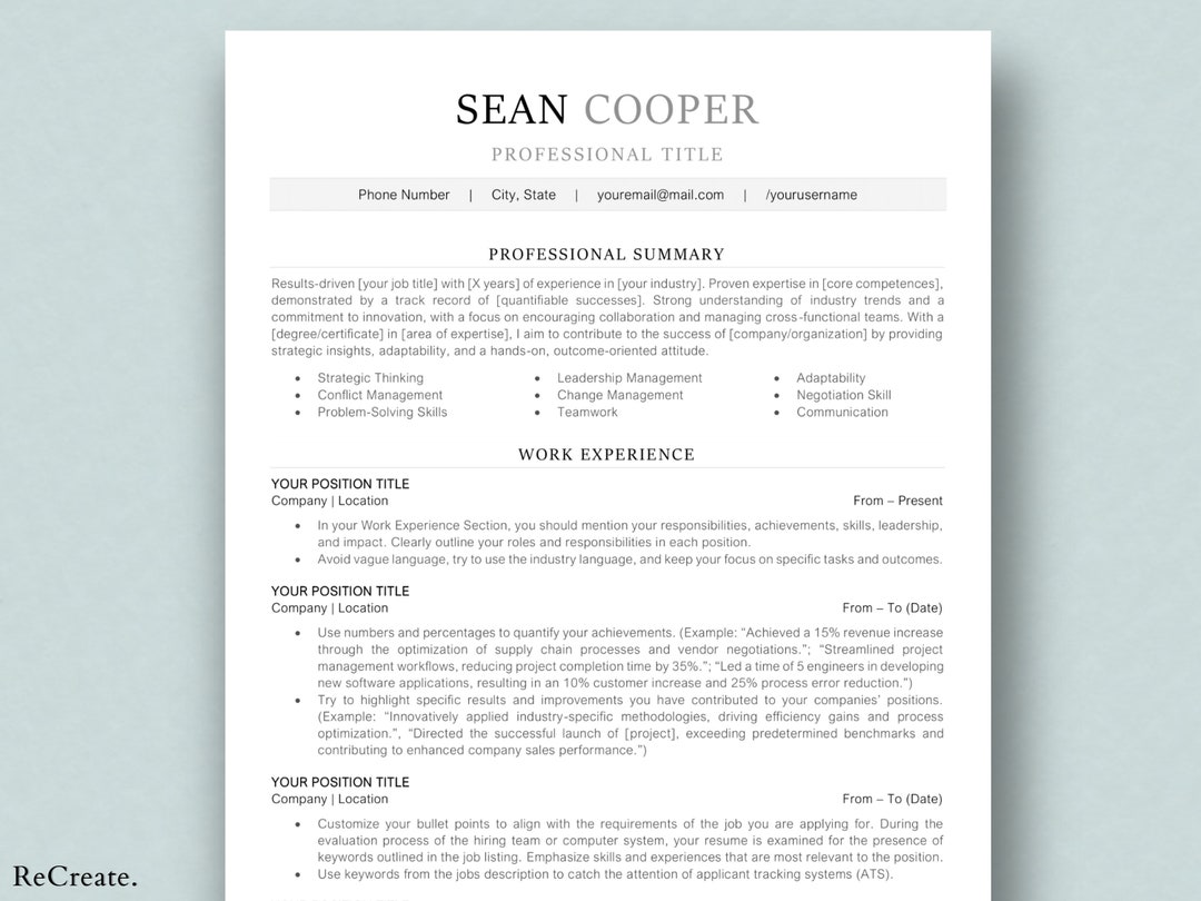 Professional 2026 Resume Template Incl. Cover Letter & Application ...